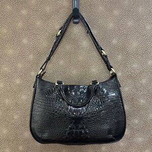 ‼️Brahmin Black Croc Embossed Leather Satchel Shoulder Bag